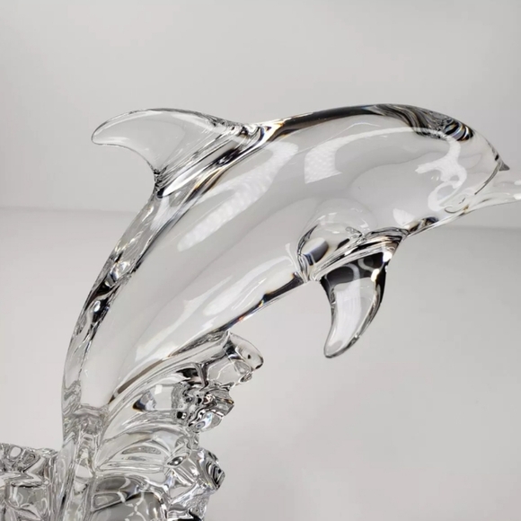 Wonders of the World Clear Lead Crystal Dolphin Jumping Out of Ocean 5.5 Inches - Picture 8 of 9